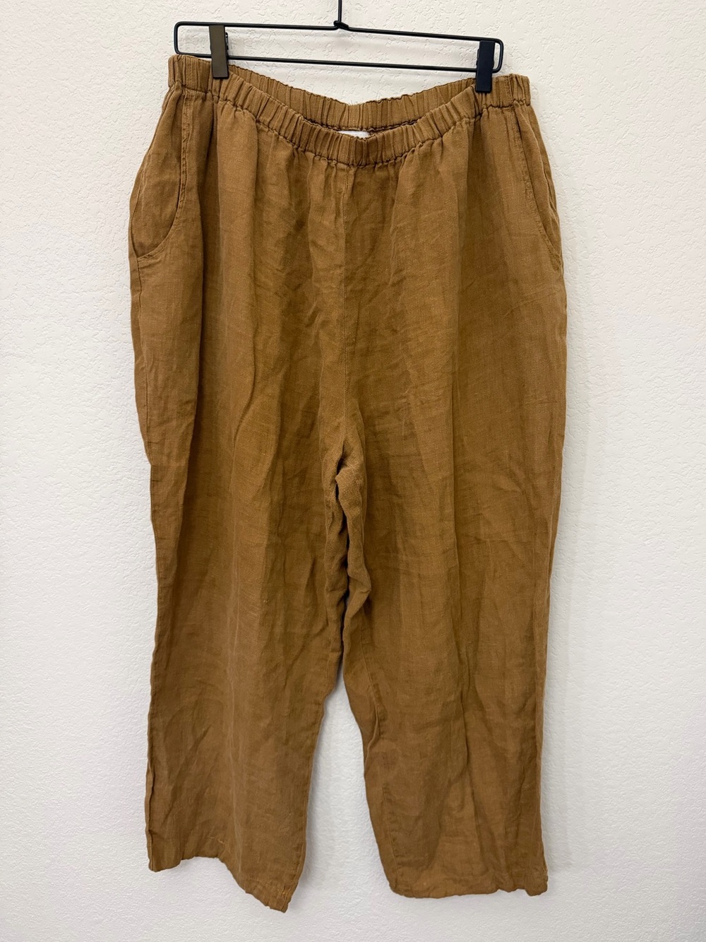 Flax Linen Wide Leg Pull On Pant Minimalist Lagenlook Neutral Granola Women’s L